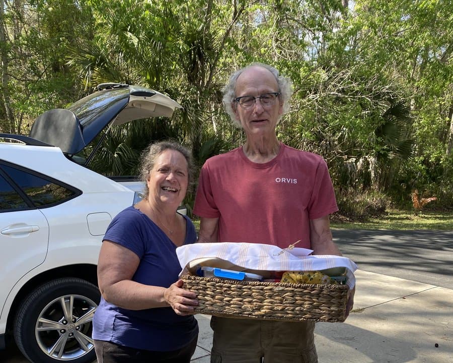 YaYa and Jim delivering baskets to happy customers