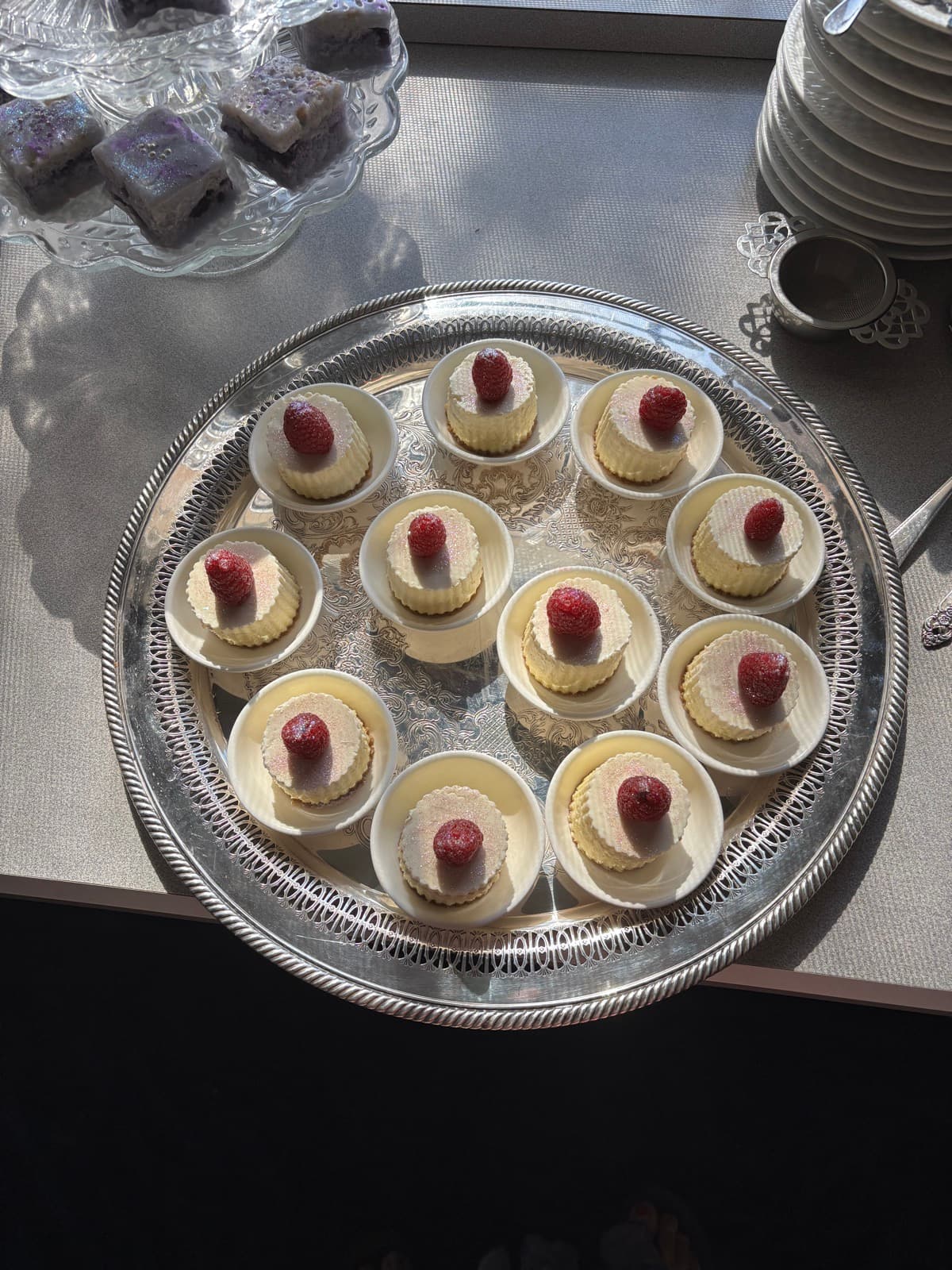Mini cheesecakes and desserts for tea party