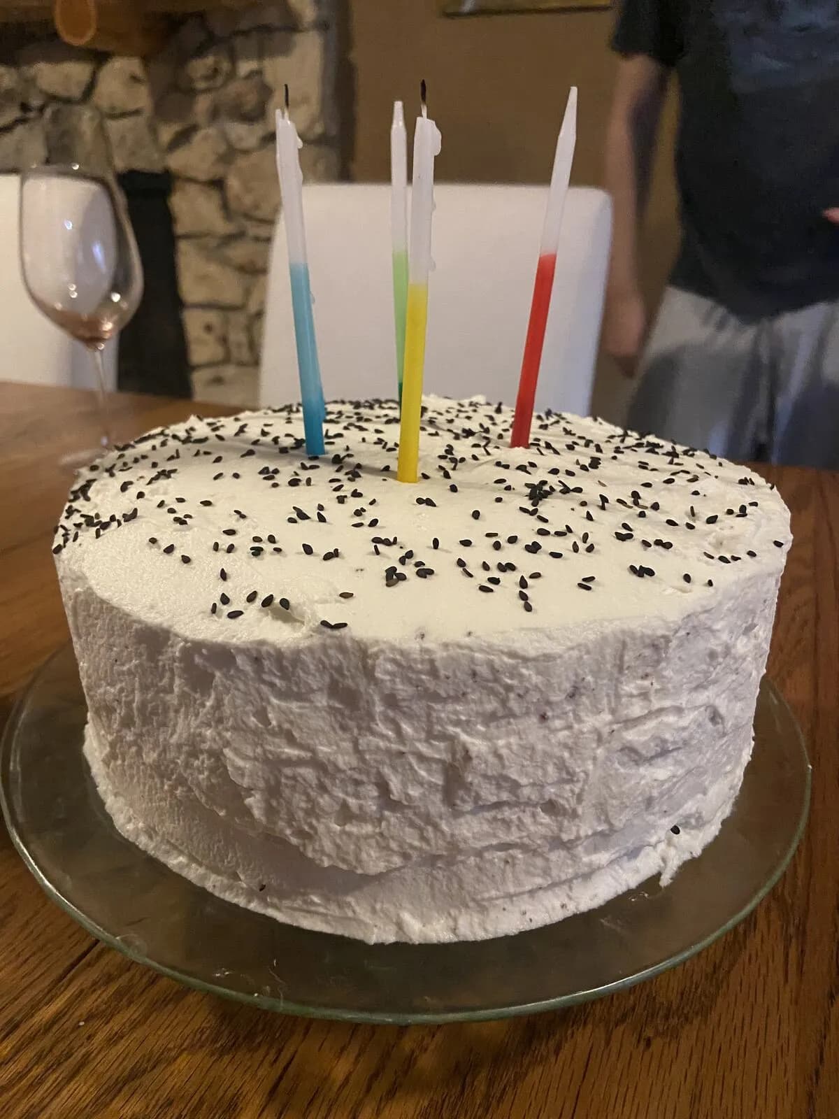 White sesame cake with elegant decoration